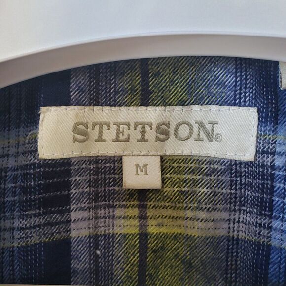 Stetson Western Flannel Dress Size M Green Blue Plaid Long Sleeve Rodeo Festival - Picture 5 of 8